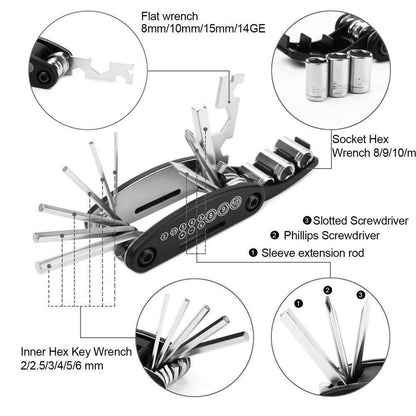 16 IN 1 Multi-Purpose Key Spoke Wrench Repair Tool Kit